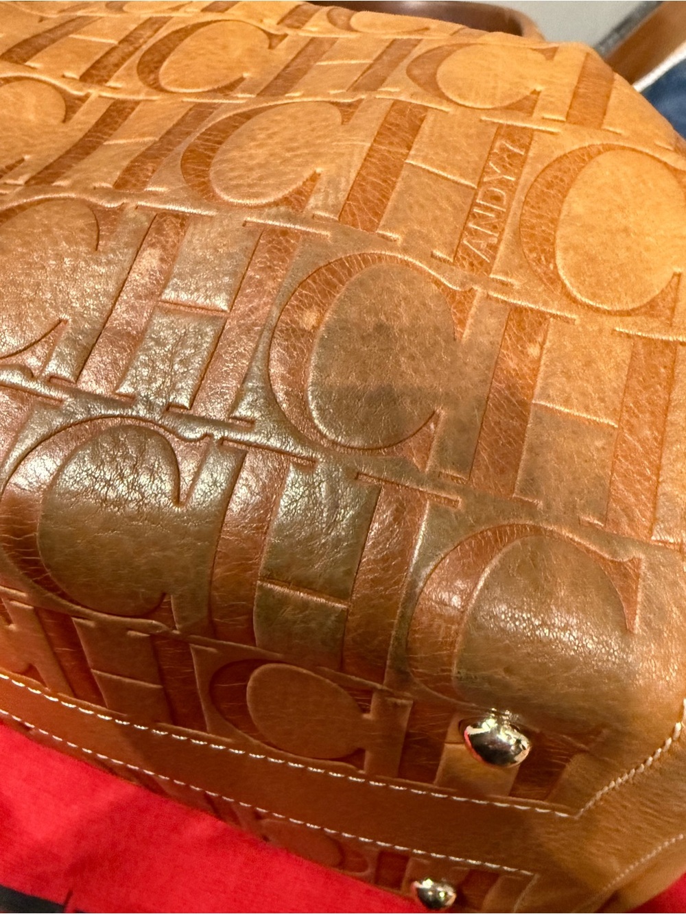 Carolina Herrera Tan Embossed CH Logo Satchel Andy 7 - Picture 6 of 10